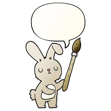 karikatür tavşan ve boya fırçası ve konuşma balonu pürüzsüz gradi