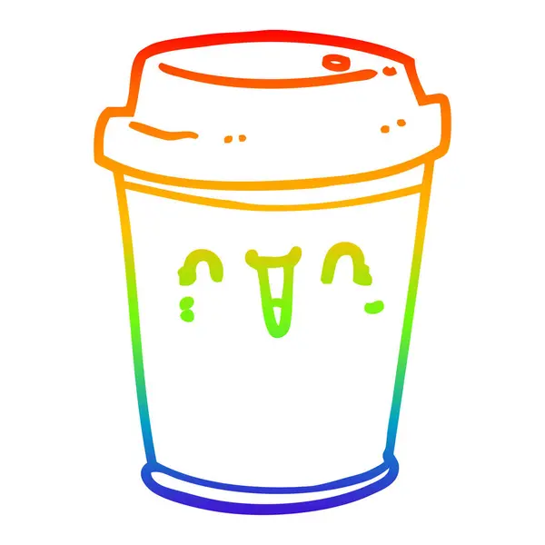 Regenbogen-Gradienten-Linie Zeichnung Cartoon herausnehmen Kaffee — Stockvektor