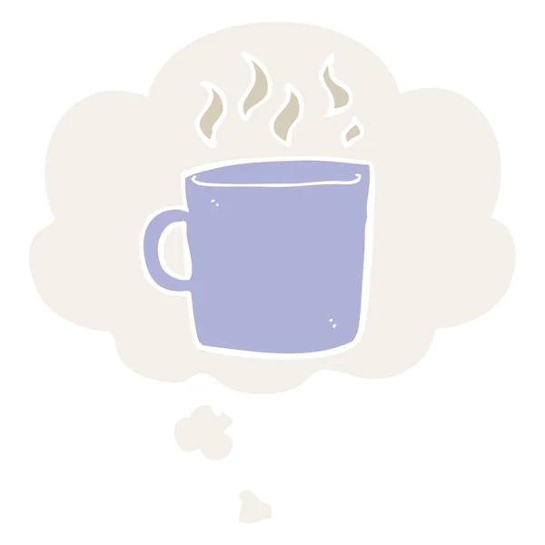 Мультфильм горячая чашка кофе и мыслей пузырь в стиле ретро — стоковый вектор