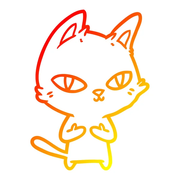 Línea de gradiente caliente dibujo dibujos animados gato mirando — Archivo Imágenes Vectoriales