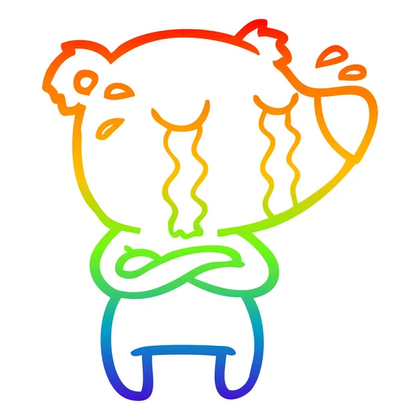 Regenboog gradiënt lijntekening cartoon huilen Bear — Stockvector