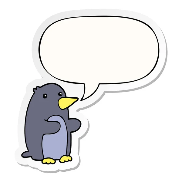 卡通企鹅和语音泡泡贴纸 — 图库矢量图片