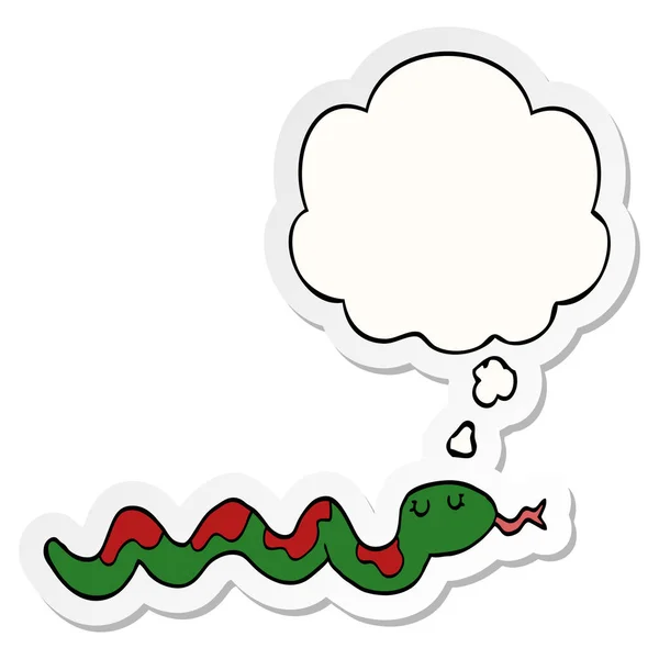 Cartoon Snake en dacht Bubble als een gedrukte sticker — Stockvector