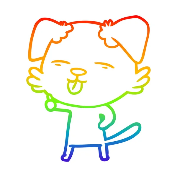 Arco iris gradiente línea dibujo dibujos animados perro sobresaliendo lengua — Vector de stock