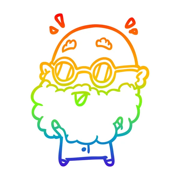 Rainbow gradient line drawing cute surprised old man — Stock Vector