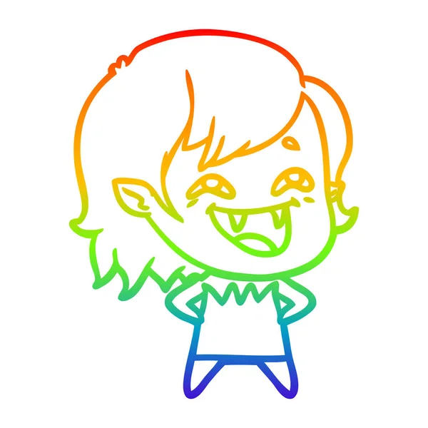 Arcobaleno gradiente linea disegno cartone animato ridere vampiro ragazza — Vettoriale Stock