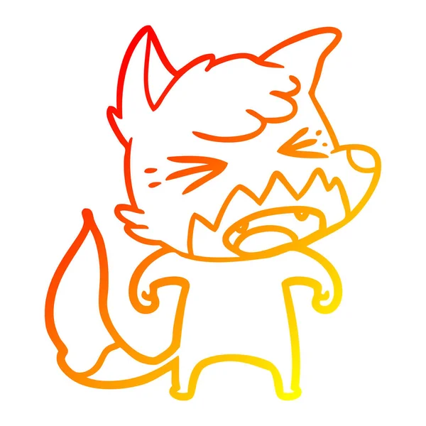温暖的渐变线绘制愤怒的卡通狐狸 — 图库矢量图片