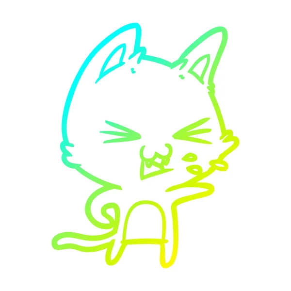Холодна градієнтна лінія малювання мультяшний кіт шипіння — стоковий вектор