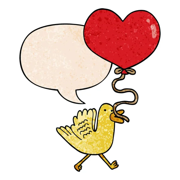 Cartoon vogel en hart ballon en toespraak bubble in retro verschillende — Stockvector