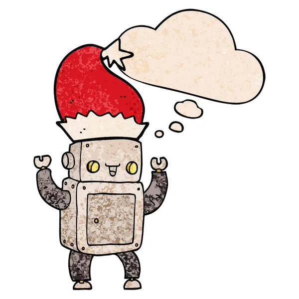Cartoon Weihnachtsroboter und Gedankenblase in Grunge-Textur — Stockvektor