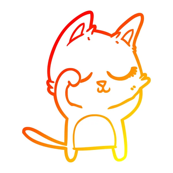 Línea de gradiente caliente dibujo tranquilo gato de dibujos animados — Vector de stock