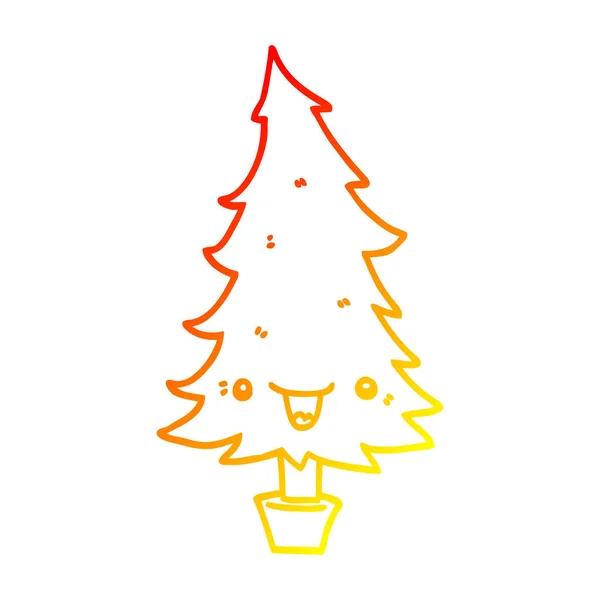 Chaud gradient ligne dessin mignon dessin animé arbre de Noël — Image vectorielle