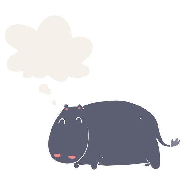 Desenho animado hipopótamo e pensamento bolha em estilo retro — Vetor de Stock