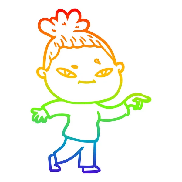 Regenboog gradiënt lijntekening cartoon vrouw — Stockvector