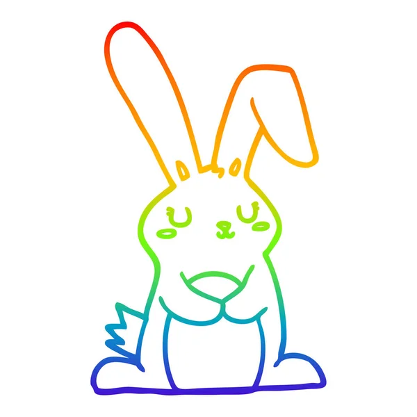 Rainbow gradient line drawing cartoon rabbit — Stock Vector