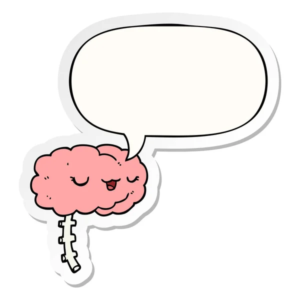 Happy cartoon brain and speech bubble sticker — Stock Vector