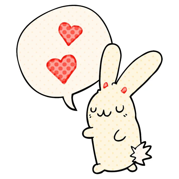 漫画中的卡通兔在爱情和言语泡沫漫画风格 — 图库矢量图片