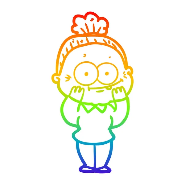 虹のグラデーションライン描画漫画幸せな老婆 — ストックベクタ