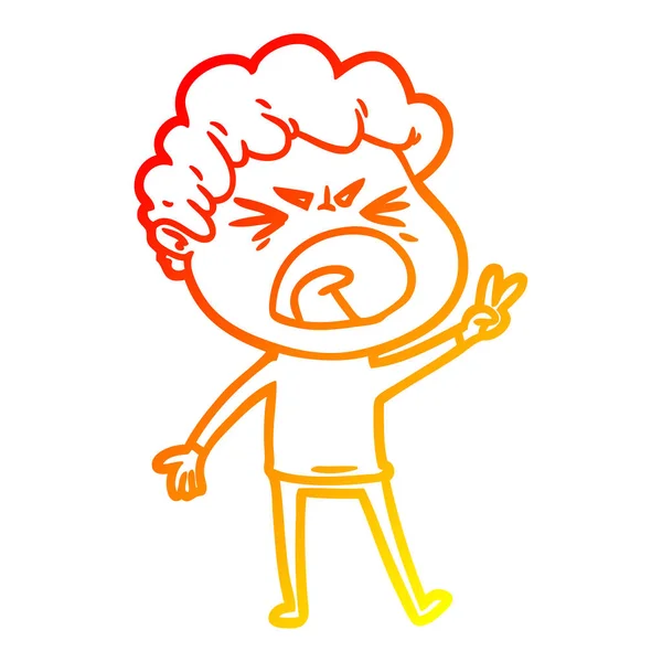 Warme Gradientenlinie Zeichnung Cartoon wütender Mann — Stockvektor