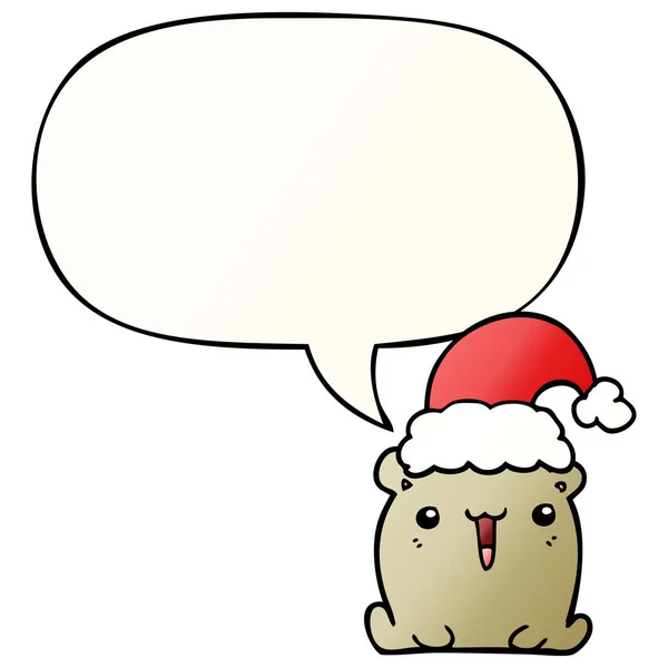 Niedlichen Cartoon-Bär und Weihnachtsmütze und Sprechblase in glatt — Stockvektor
