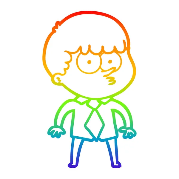 Rainbow gradient ligne dessin animé garçon nerveux en chemise et t — Image vectorielle