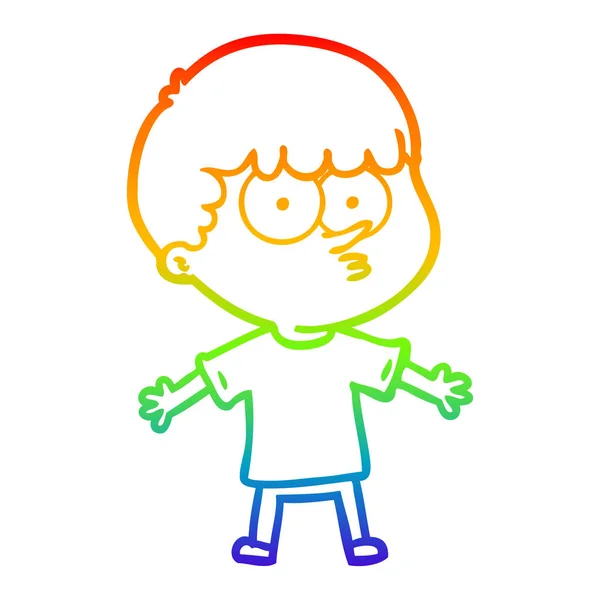 Regenbogen-Gradienten-Linie Zeichnung Cartoon neugierigen Jungen — Stockvektor