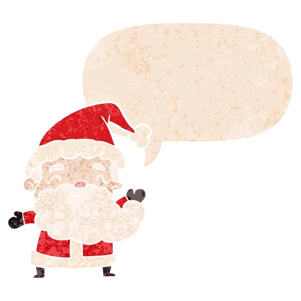 Dessin animé santa claus et bulle de parole dans un style texturé rétro — Image vectorielle