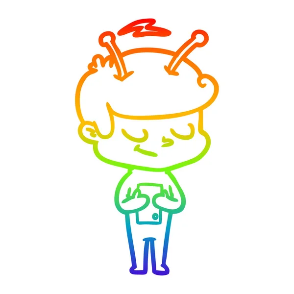 Regenboog gradiënt lijntekening vriendelijke cartoon Spaceman — Stockvector