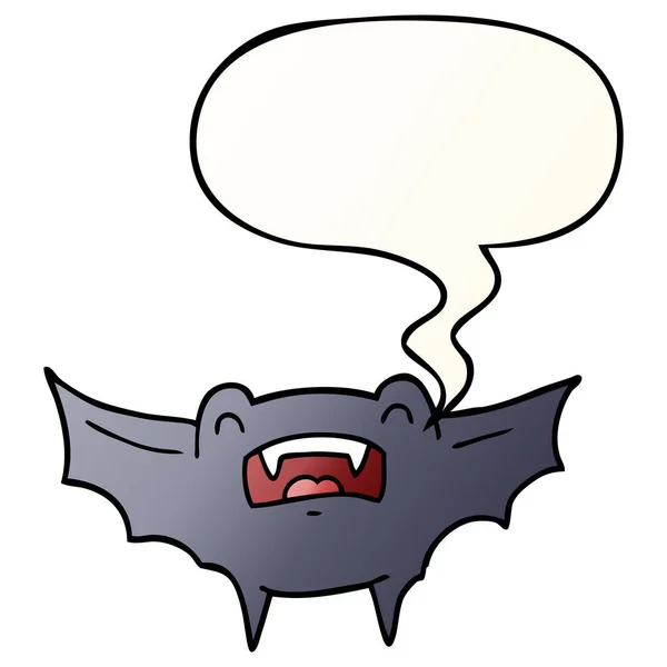 Murciélago vampiro de dibujos animados y burbuja del habla en el estilo de gradiente suave — Vector de stock