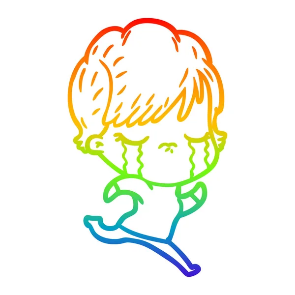 Regenboog gradiënt lijntekening cartoon vrouw huilen — Stockvector