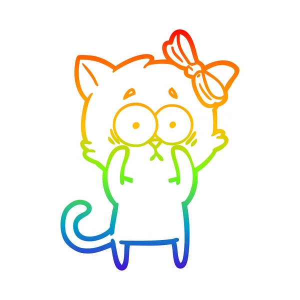 Linea gradiente arcobaleno disegno cartone animato gatto — Vettoriale Stock