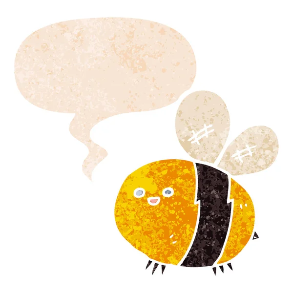 Pszczoła kreskówka i bańka mowy w stylu retro teksturowane — Wektor stockowy