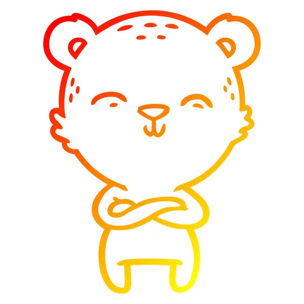Warme Gradientenlinie zeichnet glücklich selbstbewussten Cartoon-Bären — Stockvektor
