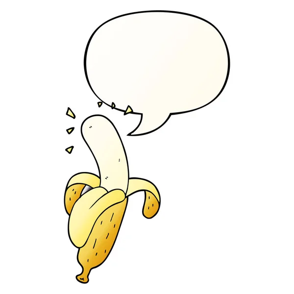 Banana dos desenhos animados e bolha de fala em estilo gradiente suave — Vetor de Stock