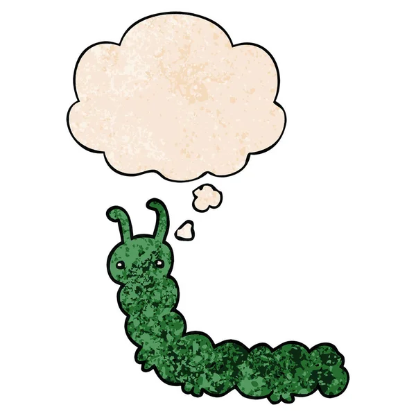 Cartoon Caterpillar en gedachte bubble in grunge textuur patroon — Stockvector