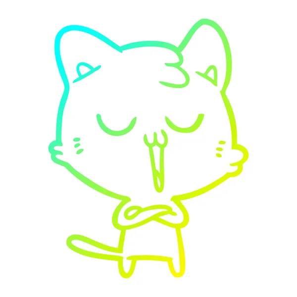 Línea de gradiente frío dibujo dibujos animados gato cantando — Vector de stock