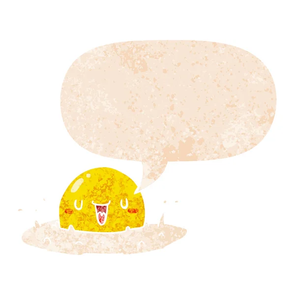 Desenho animado ovo frito e bolha de fala em estilo retro texturizado — Vetor de Stock