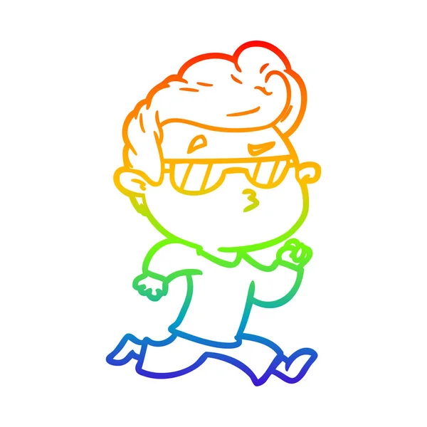 Rainbow gradient line drawing cartoon cool guy — Stock Vector