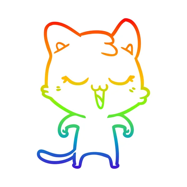 Gökkuşağı degrade çizgi çizim mutlu karikatür kedi — Stok Vektör