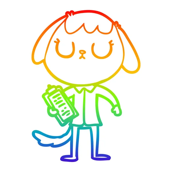 Regenboog gradiënt lijntekening cute cartoon hond dragen Office sh — Stockvector