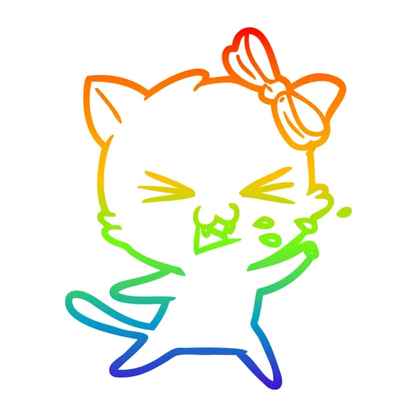 Rainbow gradient ligne dessin chat dessin animé — Image vectorielle