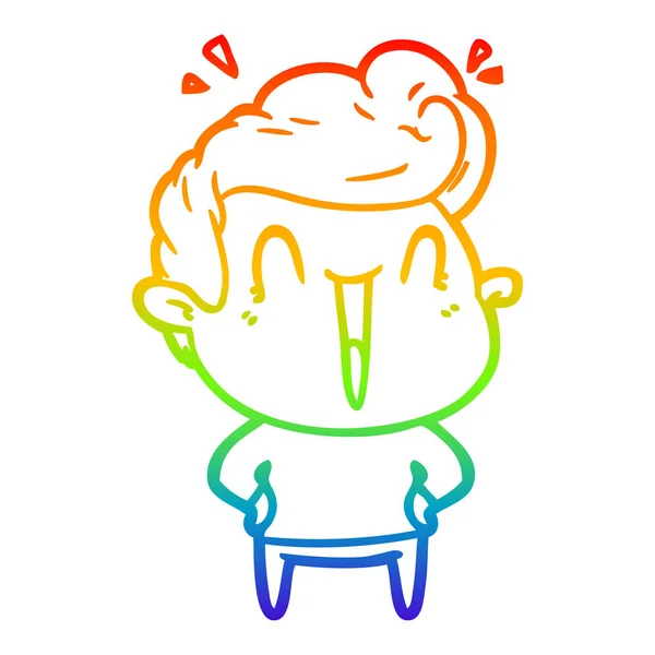 Regenboog gradiënt lijntekening cartoon opgewonden man — Stockvector