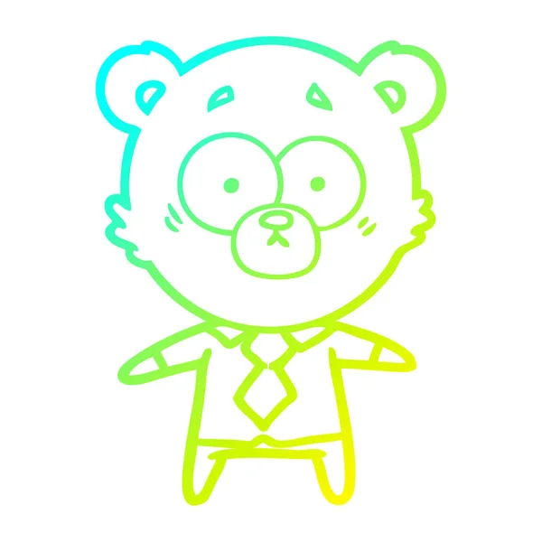 Frío gradiente línea dibujo sorprendido oso dibujos animados — Vector de stock