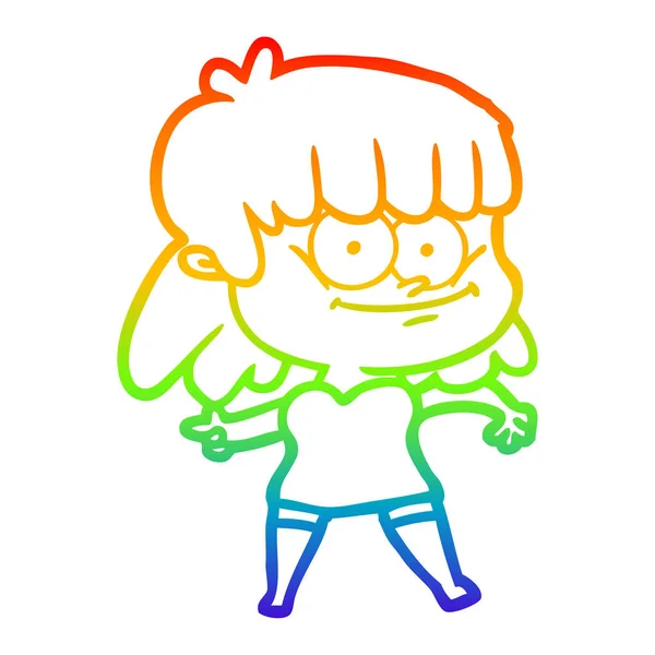 Arco iris gradiente línea dibujo dibujos animados chica sonriendo — Vector de stock