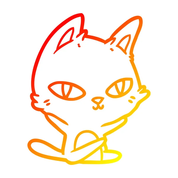 Warm gradient line drawing cartoon cat staring — Stock Vector