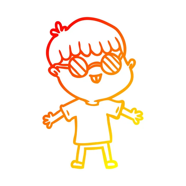 Línea de gradiente caliente dibujo dibujos animados niño con gafas — Vector de stock