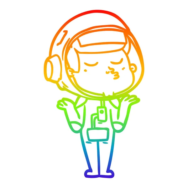 Línea de gradiente arco iris dibujo dibujos animados astronauta seguro — Vector de stock