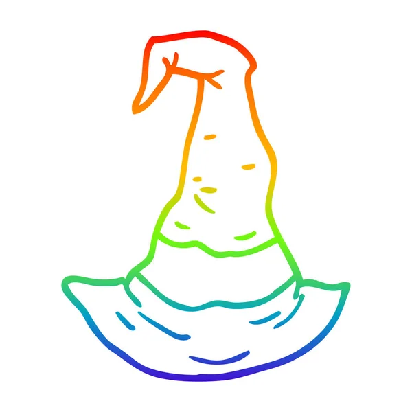 Rainbow gradient linje ritning tecknad häxa hatt — Stock vektor
