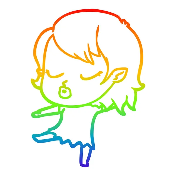 Regenbogen-Gradienten-Linie Zeichnung niedlichen Karikatur Vampir Mädchen — Stockvektor