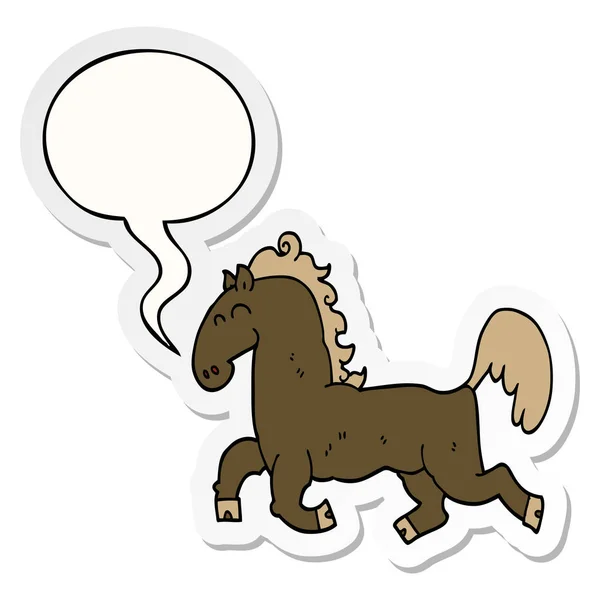 Cartoon stallion and speech bubble sticker — Stock Vector